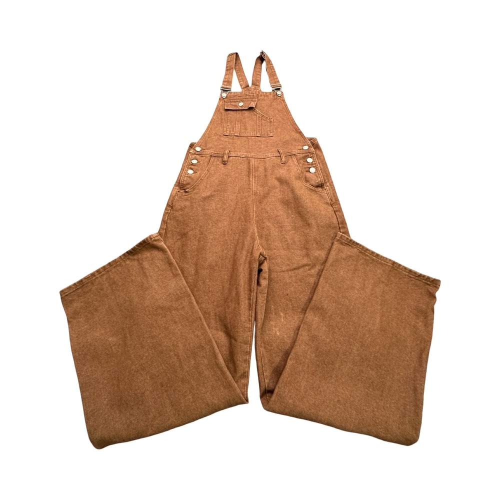 Forever 21 Overalls Womens M Brown Wide Leg Cargo Utility Cotton Blend Western